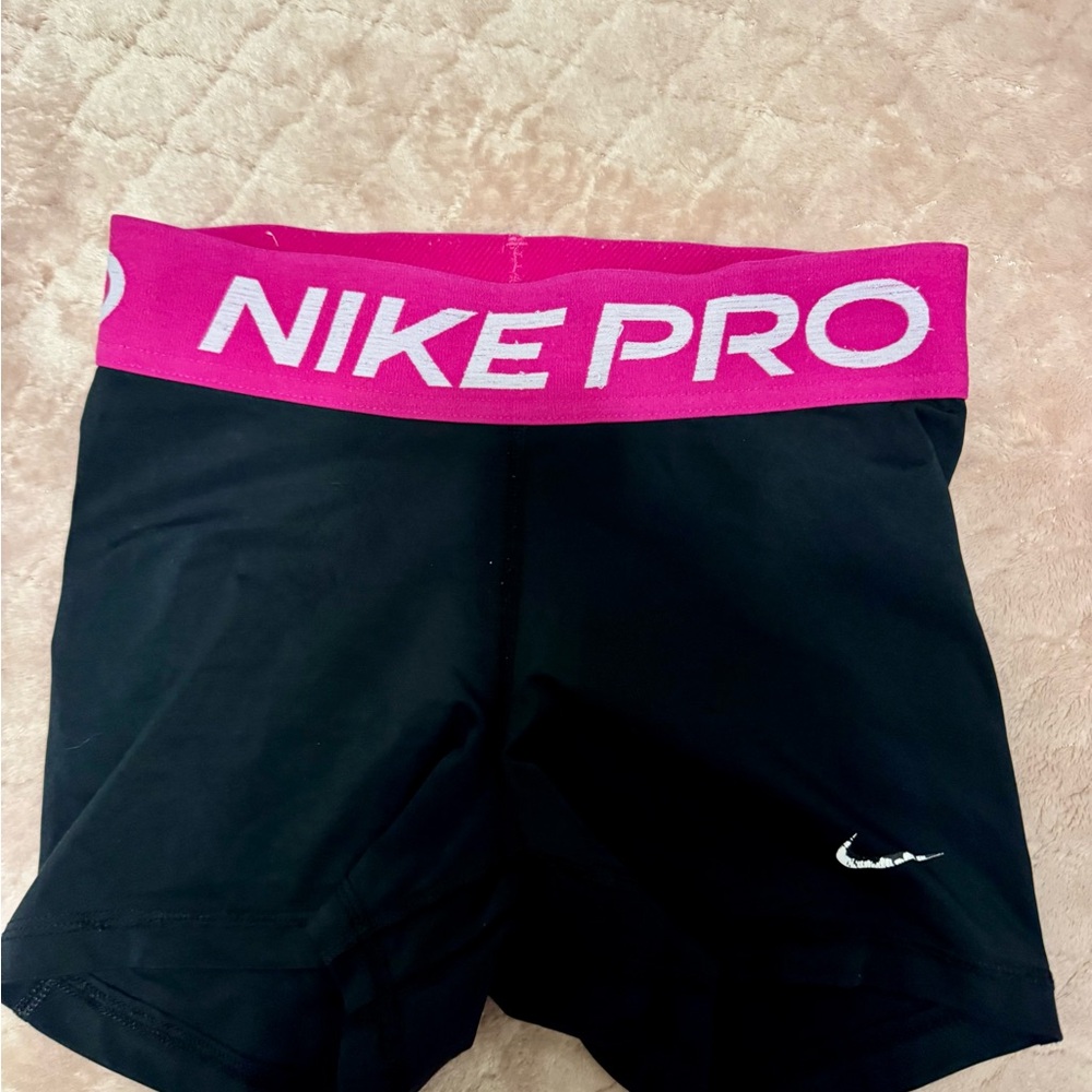 Nike Women's Black Bike Shorts with Pink Band